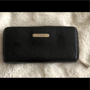 Michael Kors black patent ziparound wallet